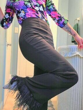 feather trimmed pants